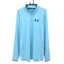 【美品】アンダーアーマー 長袖ハイネックシャツ ライトブルー×ブルー ハーフジップ メンズ 2XL ゴルフウェア UNDER ARMOUR