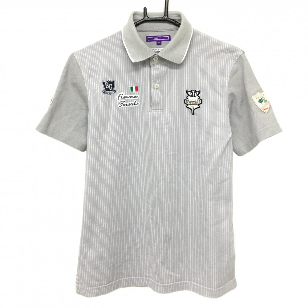 【ポイント10倍！楽天スーパーセール期間限定】【美品】ビームスゴルフ 半袖ポロシャツ ライトグレー×白 前身頃ストライプ 切替素材 メンズ S ゴルフウェア BEAMS GOLF