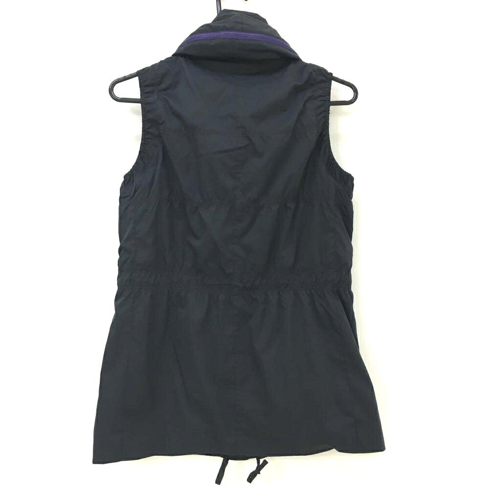 ヒールクリーク アウターベスト 黒×パープル フード収納 裏地微起毛 レディース 40(M) ゴルフウェア Heal Creek