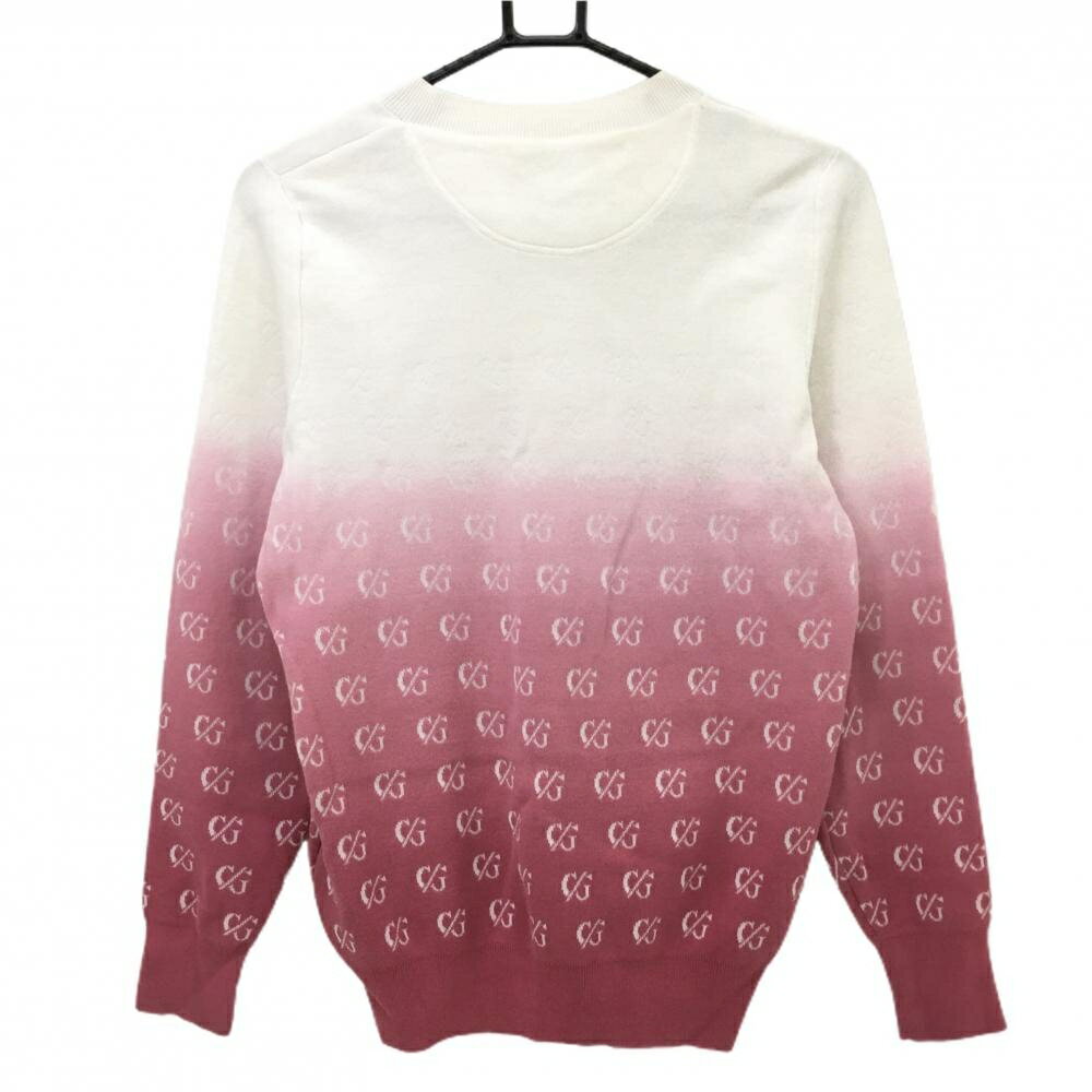 【美品】キャロウェイレッドレーベル セーター 白×ピンク モノグラム総柄 グラデーション ニット レディース M ゴルフウェア Callaway