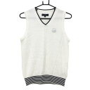 【超美品】キャロウェイ ニットベスト 白×ネイビー 裾ボーダー Vネック ウール混 レディース M ゴルフウェア Callaway