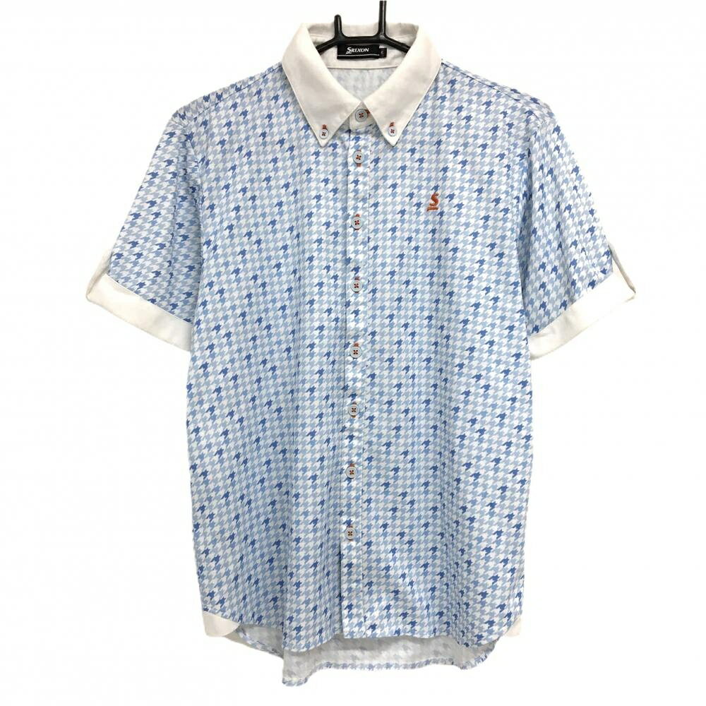 スリクソン 半袖ポロシャツ ライトブルー×白 千鳥格子 メンズ M ゴルフウェア SRIXON