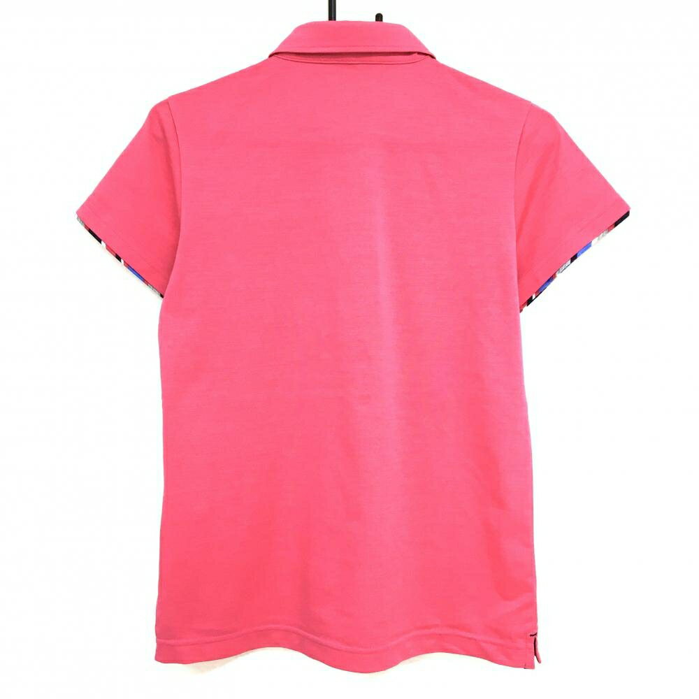 【超美品】23区ゴルフ 半袖ポロシャツ ピンク×ブルー 襟裏ボーダー 袖淵斜めストライプ レディース II(L) ゴルフウェア 23区