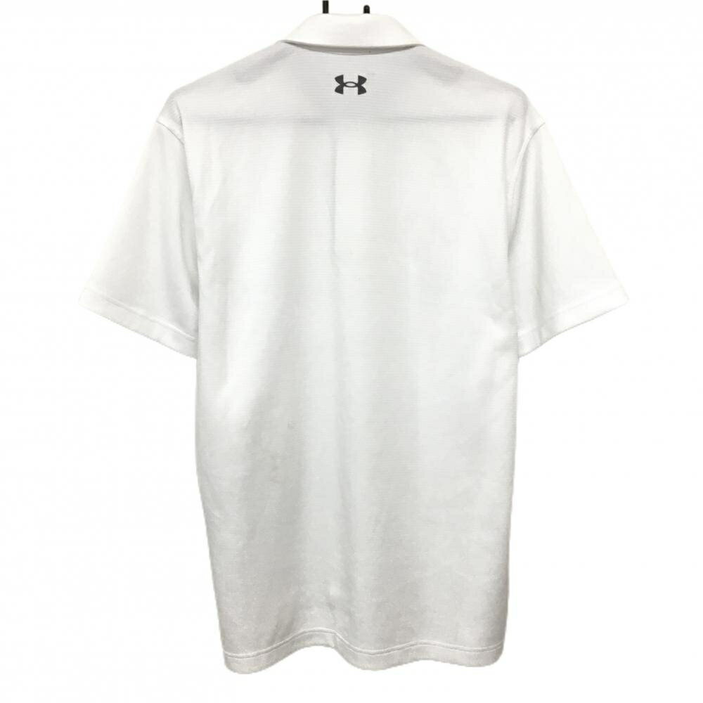 アンダーアーマー 半袖ポロシャツ 白 ロゴグレー ボーダー織生地 メンズ MD ゴルフウェア UNDER ARMOUR