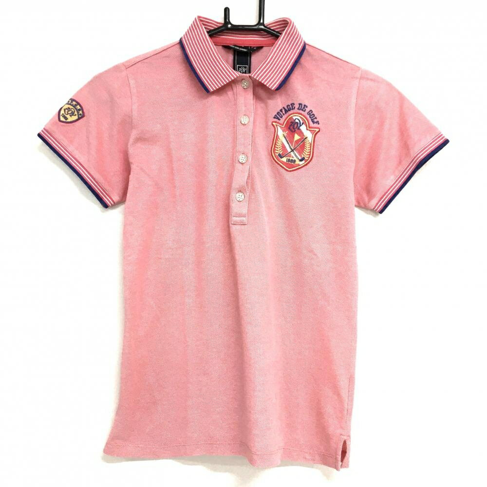 【美品】ゾーイ 半袖ポロシャツ レッド×白 襟ボーダー レディース 38(M) ゴルフウェア ZOY