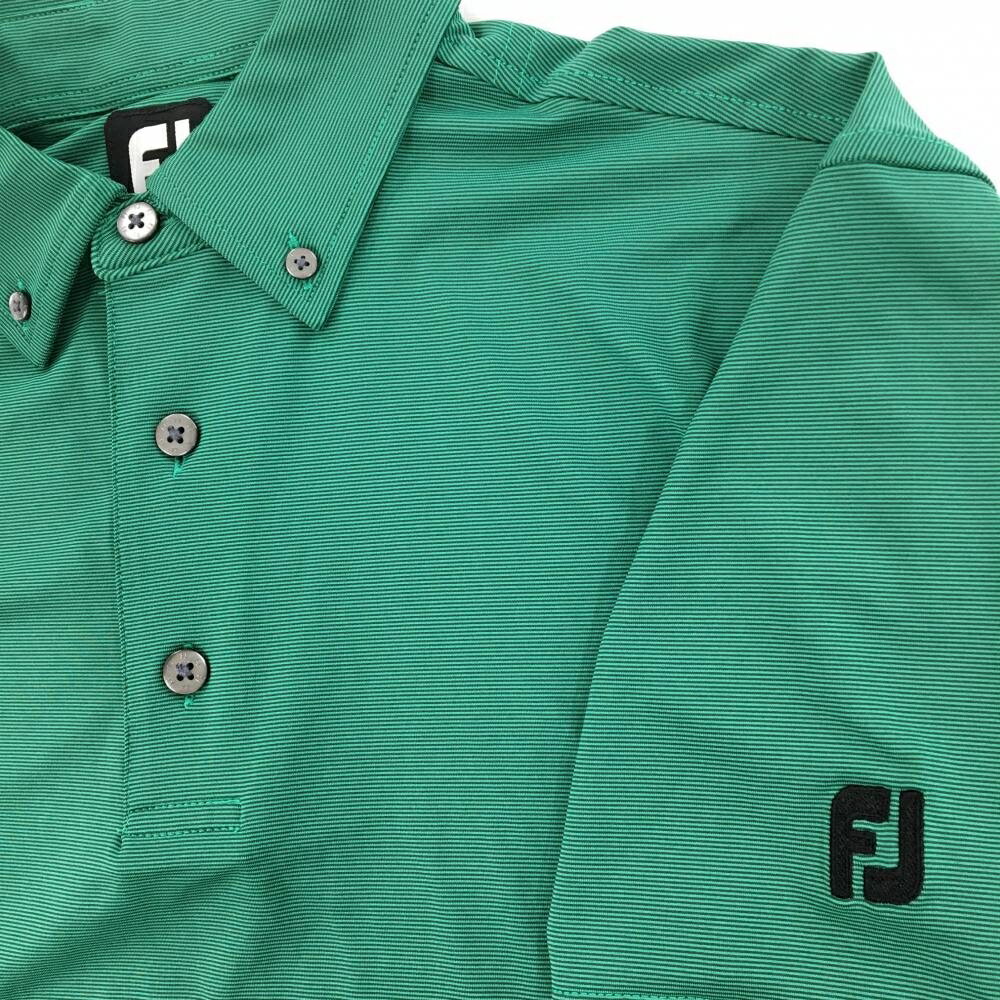 【超美品】フットジョイ 半袖ポロシャツ グリーン 極細ボーダー ボタンダウン メンズ L ゴルフウェア FootJoy