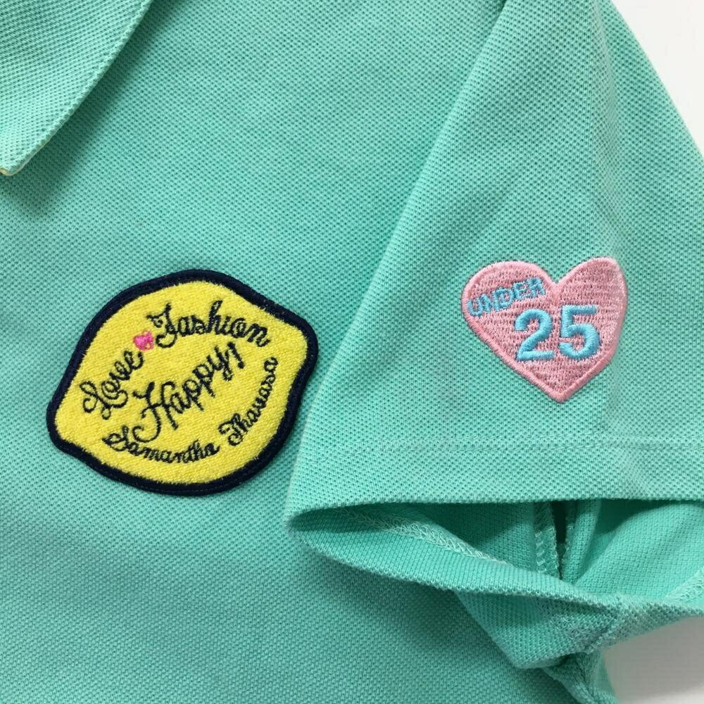 サマンサタバサUNDER25 半袖ポロシャツ ライトグリーン 襟裏ギンガム レディース M ゴルフウェア Samantha Thavasa