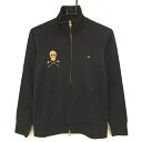 マークアンドロナ ジャケットブルゾン 黒×ゴールド スカル刺しゅう レディース S ゴルフウェア MARK&LONA