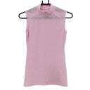 【美品】アンダーアーマー ノースリーブインナーシャツ ハイネック ピンク ロゴ刺しゅう レディース MD ゴルフウェア UNDER ARMOUR
