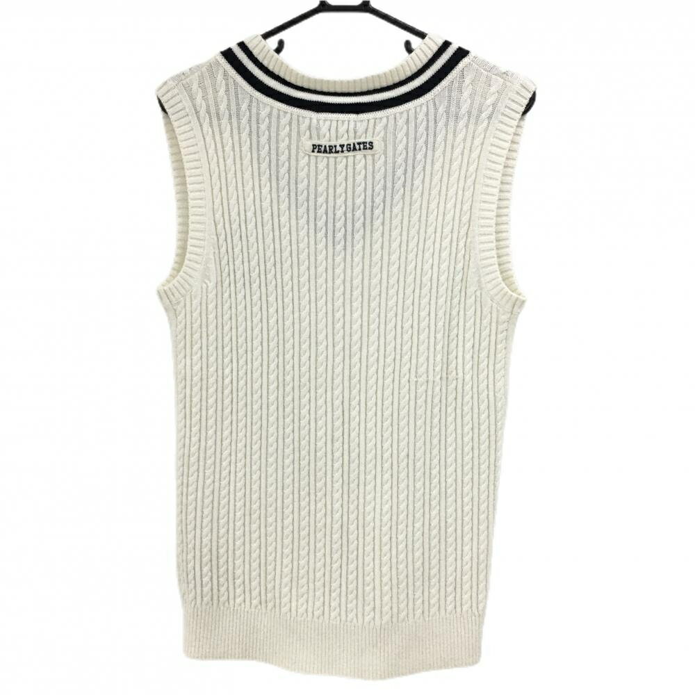 【超美品】パーリーゲイツ ニットベスト 白×黒 ケーブル編み Vネック アクリル混 メンズ 5(L) ゴルフウェア PEARLY GATES