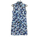 ゾーイ ノースリーブポロワンピース 白×ブルー 織生地 ロゴワッペン レディース 38(M) ゴルフウェア ZOY