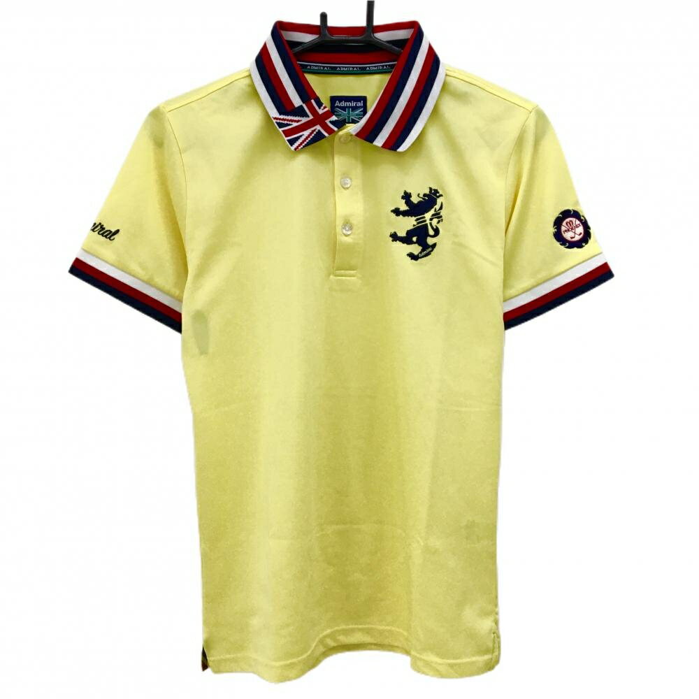 【美品】アドミラル 半袖ポロシャツ イエロー×ネイビー ロゴ刺しゅう 襟ユニオンジャック メンズ M ゴ..