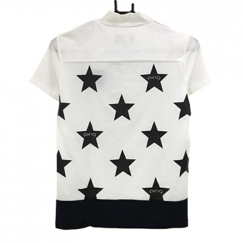【新品】ピン 半袖ハイネックシャツ 白×黒 後ろ星柄 DRYMASTER レディース S ゴルフウェア PING