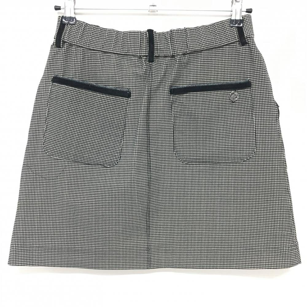 【超美品】ヒールクリーク スカート 黒×白 千鳥格子 ストレッチ ウエストゴム レディース 40 ゴルフウェア Heal Creek