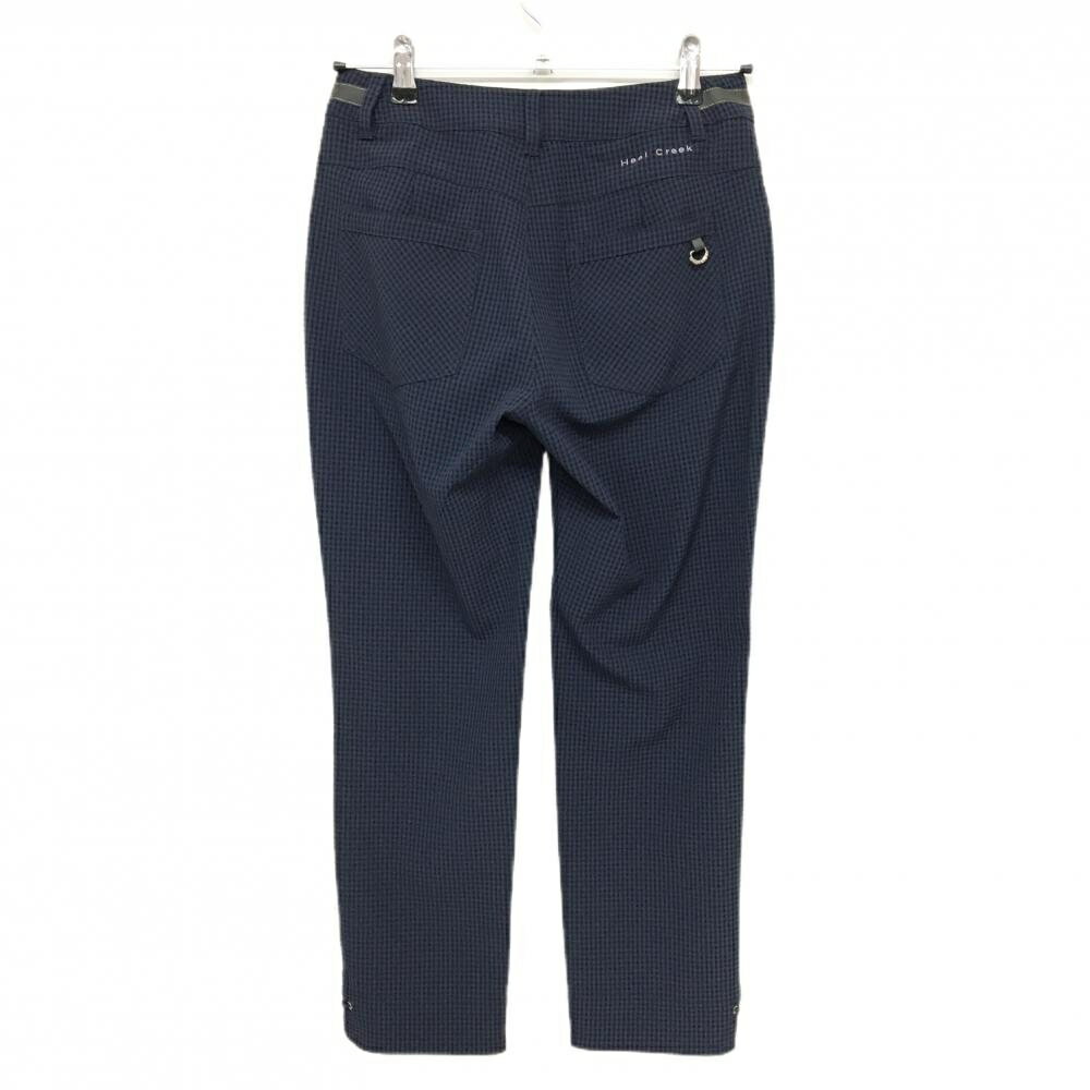 【超美品】ヒールクリーク 半端丈パンツ ネイビー チェック サッカー生地 レディース 38(S) ゴルフウェア Heal Creek