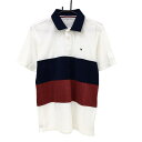 【美品】トミーヒルフィガーゴルフ 半袖ポロシャツ 白×ネイビー×レッド パイル地 メンズ L ゴルフウェア Tommy Hilfiger Golf