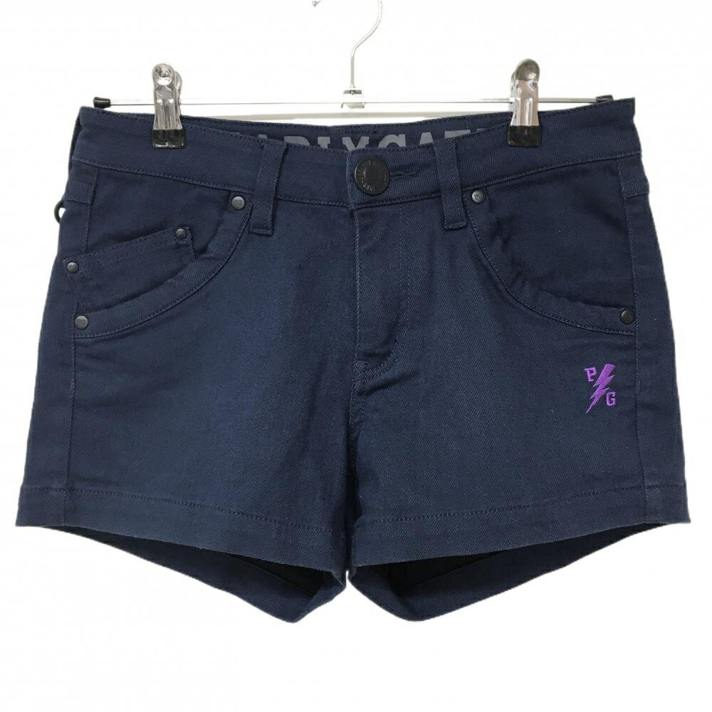 【美品】パーリーゲイツ ショートパンツ ネイビー ロゴパープル ウエスト裏ロゴ レディース 0(S) ゴル..