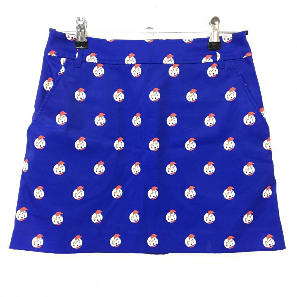 【超美品】ジュンアンドロペ スカート ブルー×レッド フラミンゴ柄 ドット レディース M ゴルフウェア ..