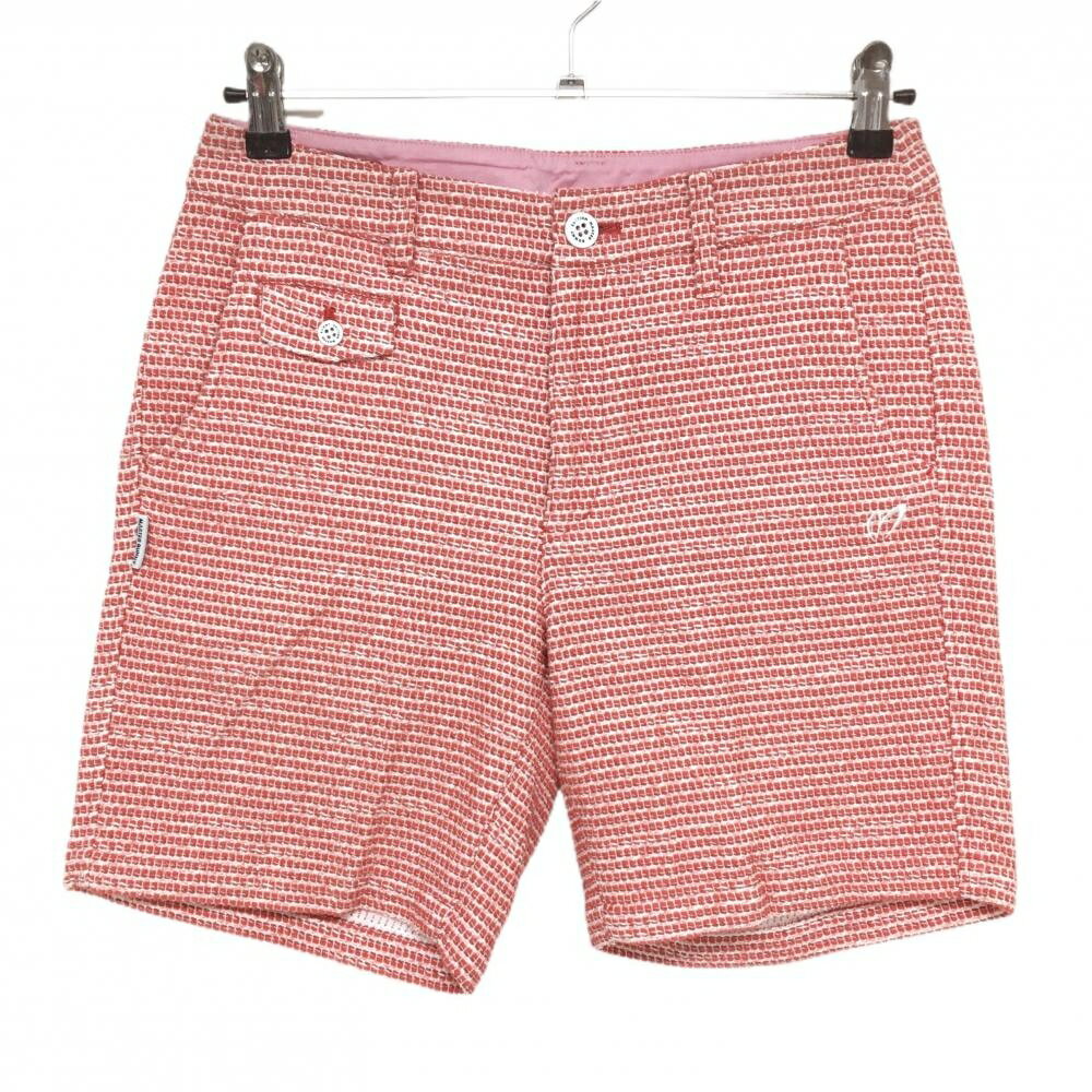 【超美品】マスターバニー ショートパンツ レッド×白 織生地 ロゴ刺しゅう レディース 2(L) ゴルフウェア MASTER BUNNY EDITION