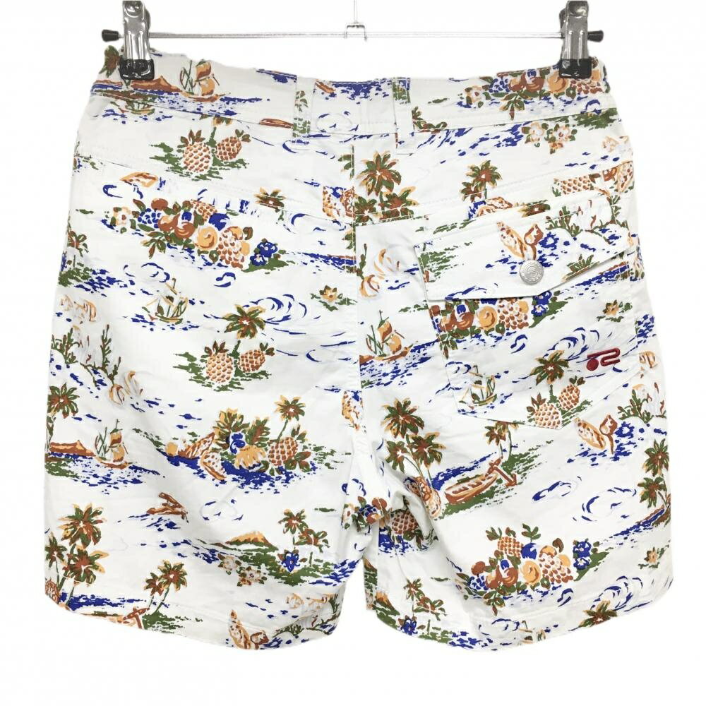【超美品】ロサーセン ショートパンツ 白×ブルー×ブラウン 総柄 ヤシの木柄 パイナップル柄 レディース M ゴルフウェア Rosasen