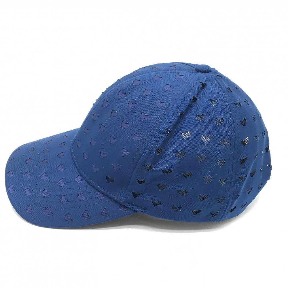 【美品】ビバハート キャップ ネイビー ハートパンチング メッシュ レディース 40 ゴルフウェア VIVA HEART