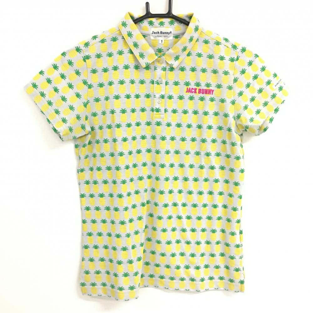 【超美品】ジャックバニー 半袖ポロシャツ ライトブルー系×イエロー パイナップル柄 レディース 1(M) ..