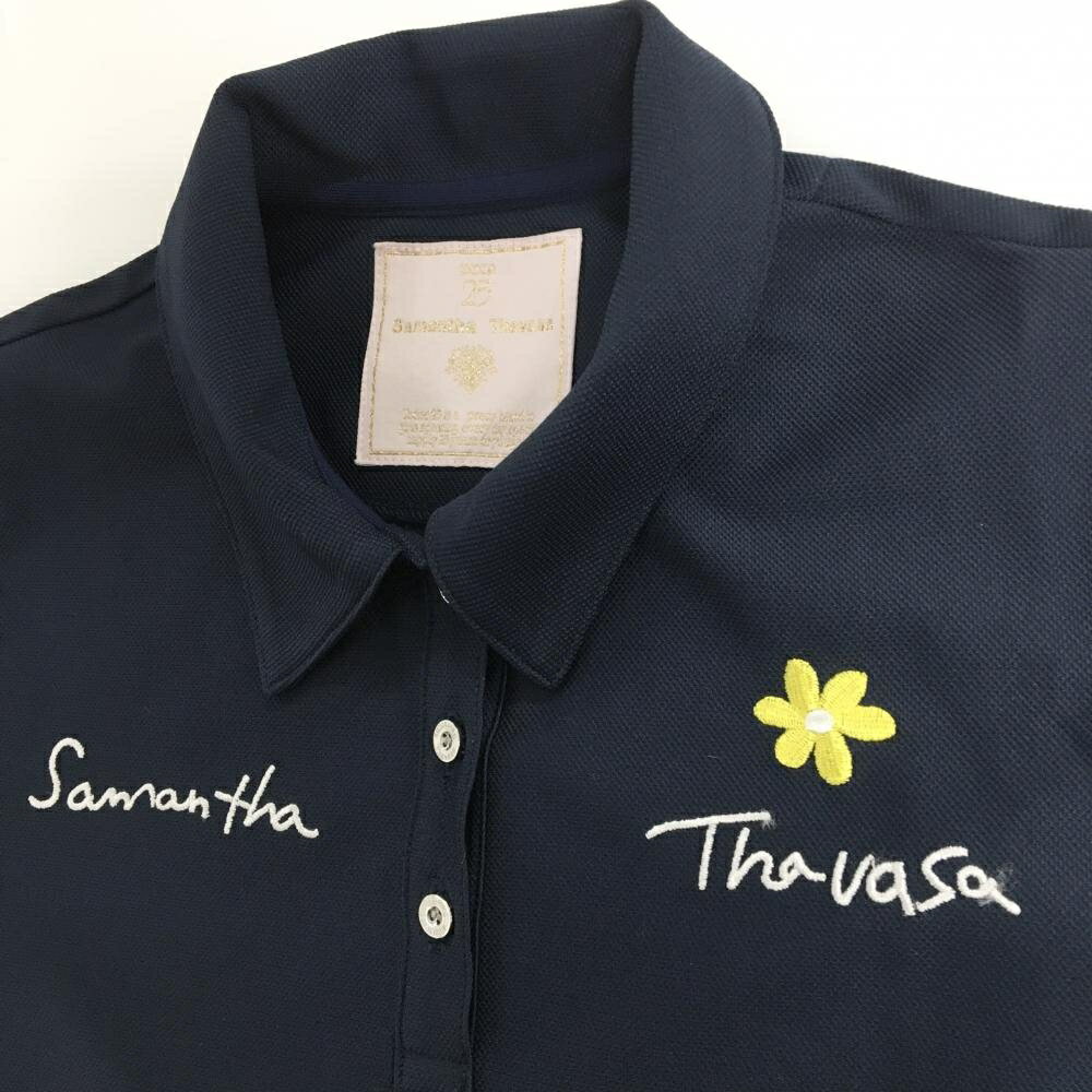 【超美品】サマンサタバサUNDER25 半袖ポロシャツ ネイビー 胸元刺しゅう レディース S ゴルフウェア Samantha Thavasa