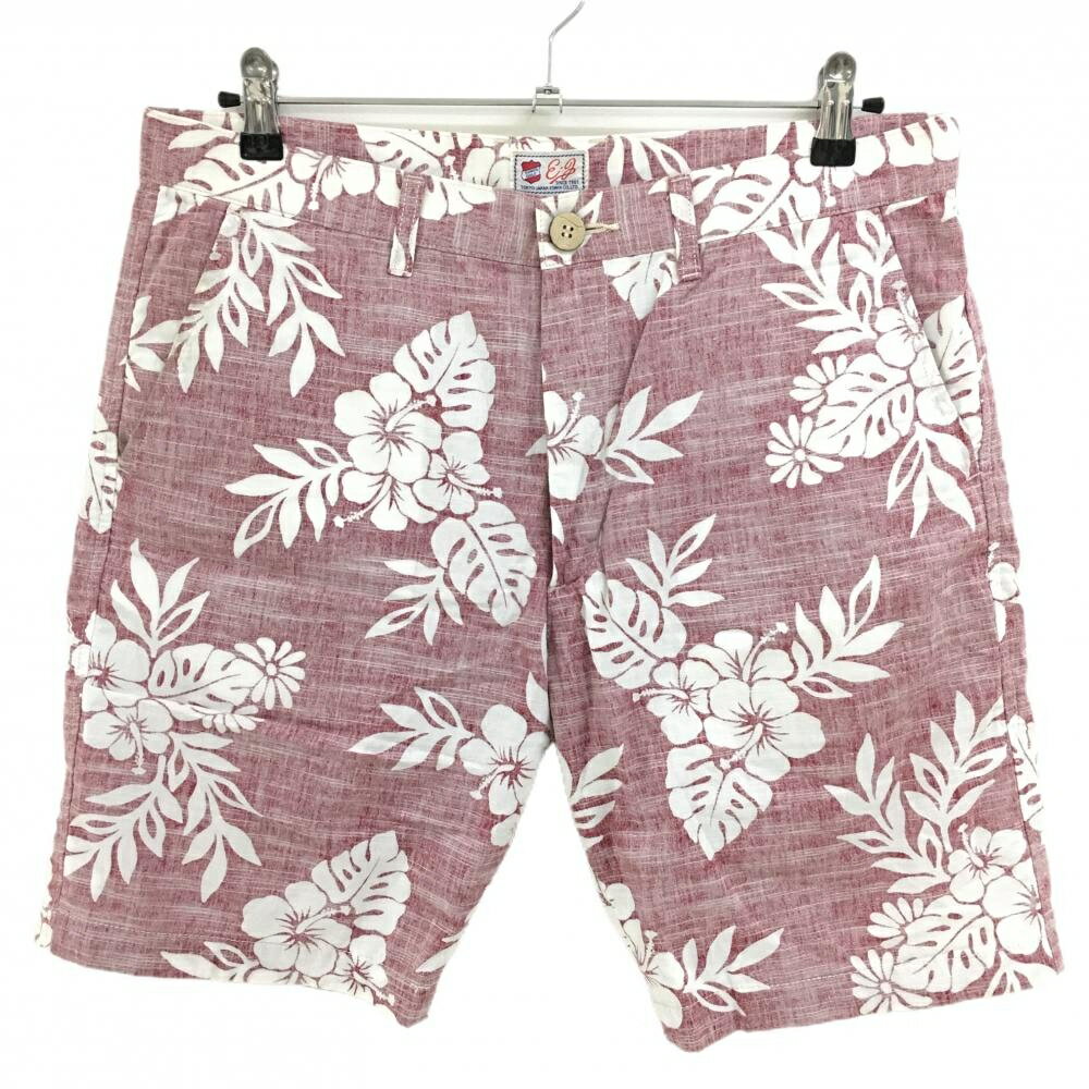 エドウィン ハーフパンツ レッド×白 ハイビスカス柄 メンズ L ゴルフウェア EDWIN GOLF