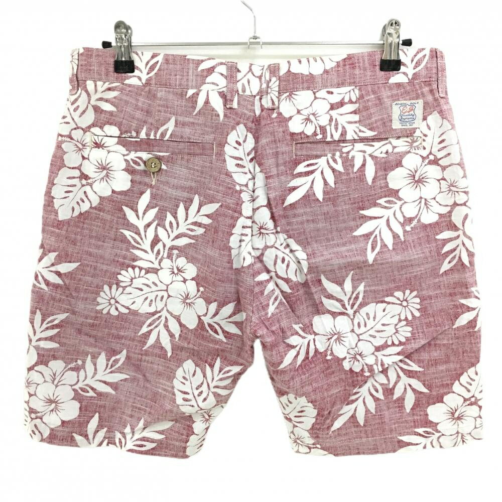 エドウィン ハーフパンツ レッド×白 ハイビスカス柄 メンズ L ゴルフウェア EDWIN GOLF