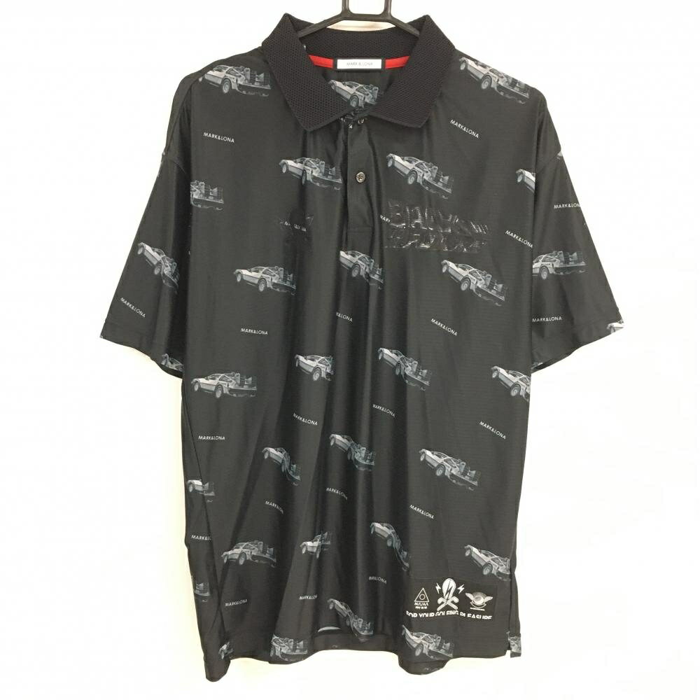 MARK & LONA - マークアンドロナ 半袖ポロシャツ 黒×グレー 車柄 BACK TOTHE FUTURE メンズ 48(L) ゴルフウェア MARK＆LONA