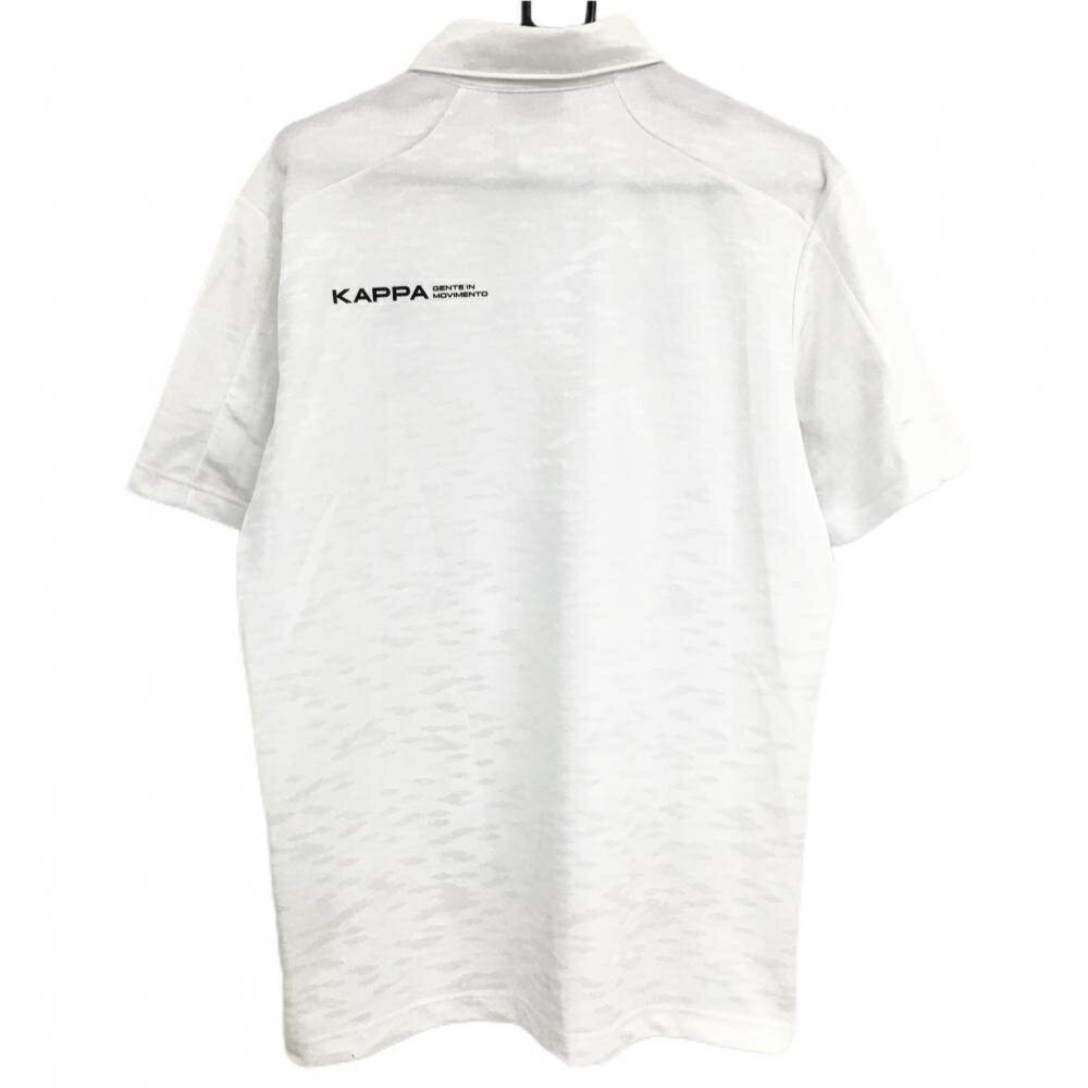 カッパ 半袖ポロシャツ 白 総柄地模様 カモフラ調 胸ロゴ黒 メンズ XO ゴルフウェア 大きいサイズ Kappa