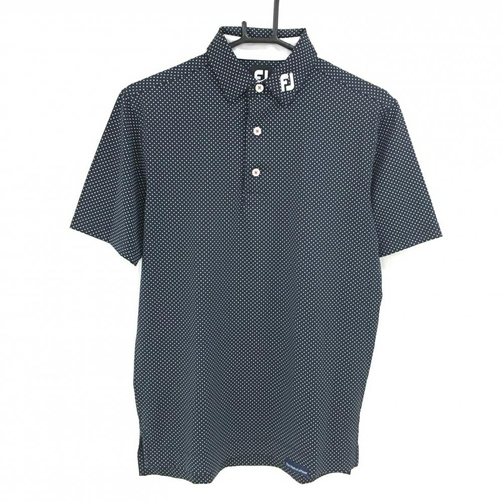 【超美品】フットジョイ 半袖ポロシャツ ダークネイビー×白 総柄 メンズ M ゴルフウェア FootJoy