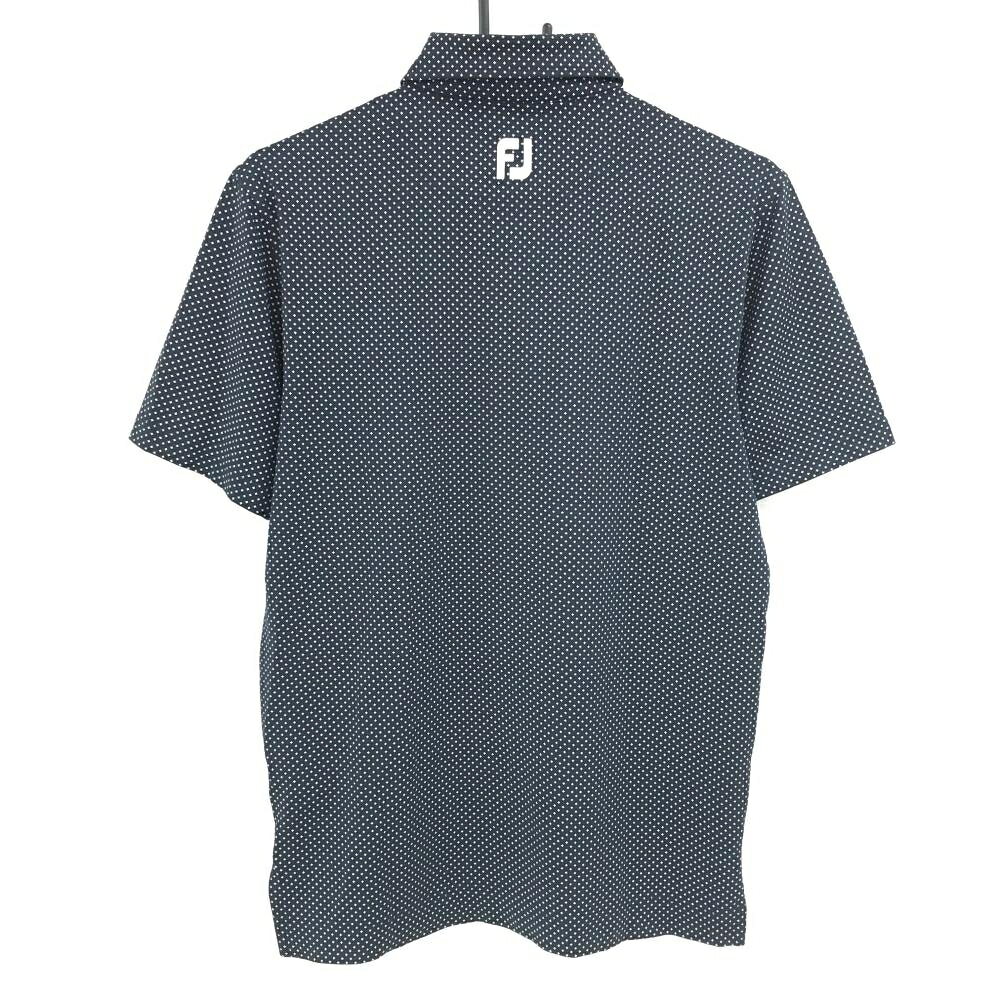 【超美品】フットジョイ 半袖ポロシャツ ダークネイビー×白 総柄 メンズ M ゴルフウェア FootJoy