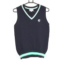 ジャックバニー ニットベスト ネイビー×グリーン ネック裾ライン コットン混 レディース 1(M) ゴルフウェア Jack Bunny
