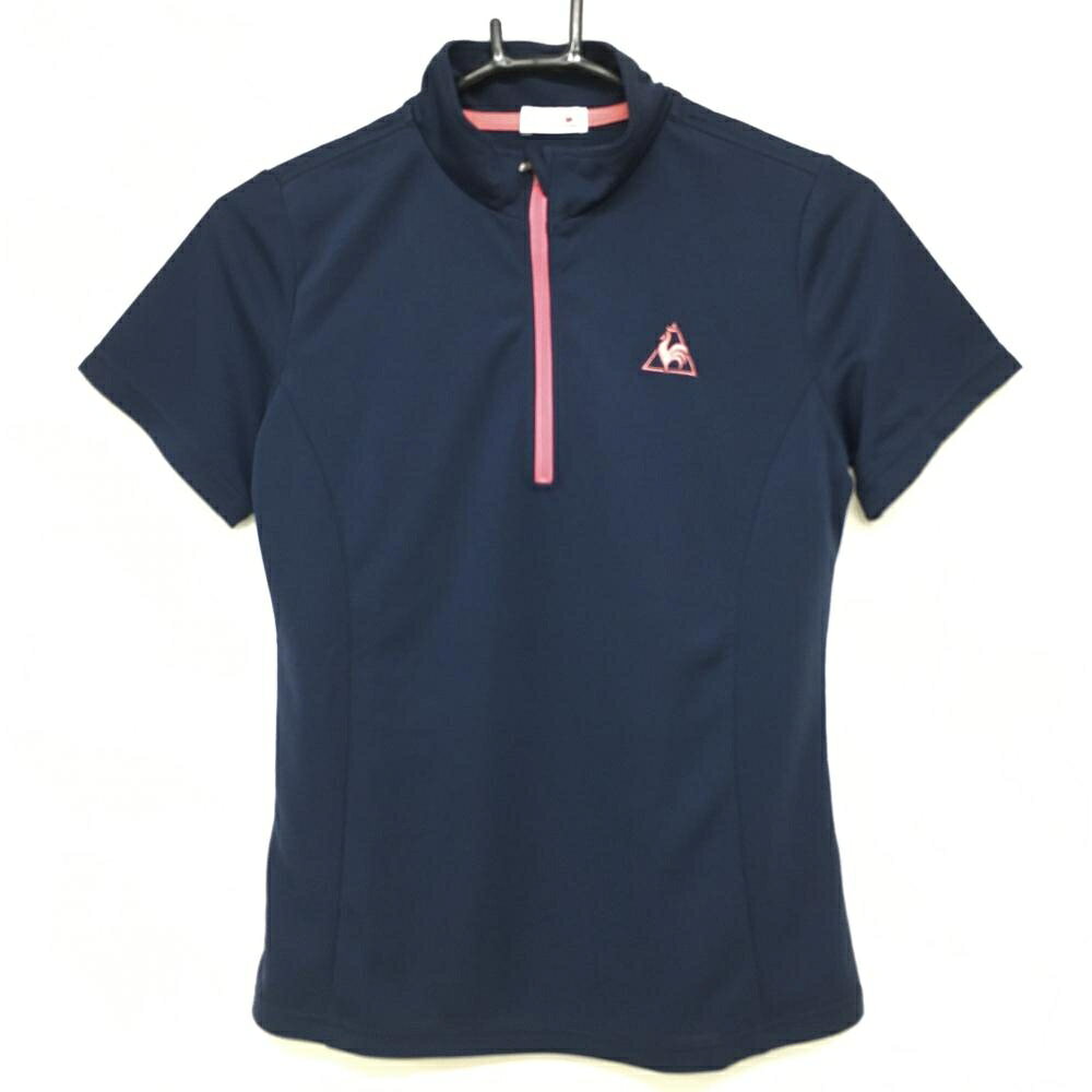 Le Coq - 【新品】ルコック 半袖ハイネックシャツ ネイビー×ピンク ハーフジップ ロゴ刺しゅう レディース M ゴルフウェア le coq sportif