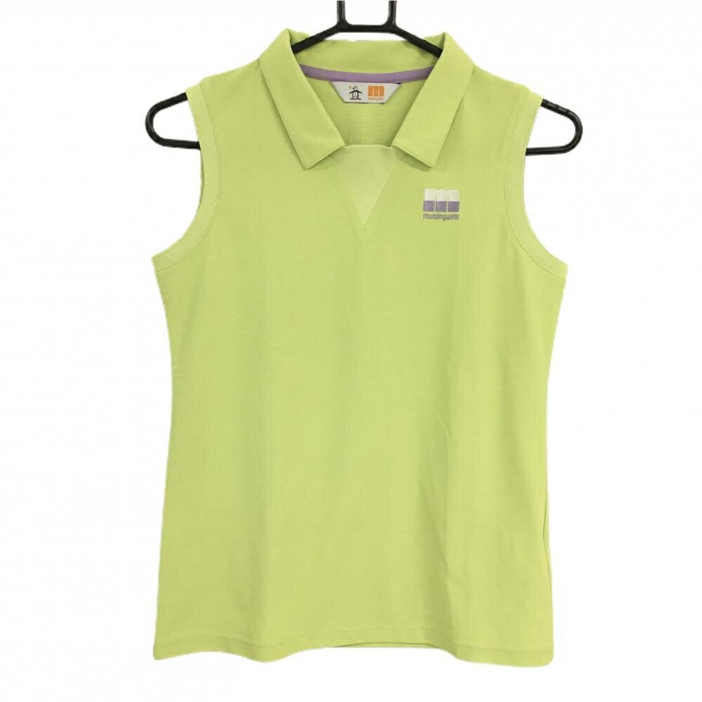 【美品】マンシングウェア ノースリーブシャツ ライトグリーン×パープル 後ろセンターロゴ レディース M ゴルフウェア Munsingwear