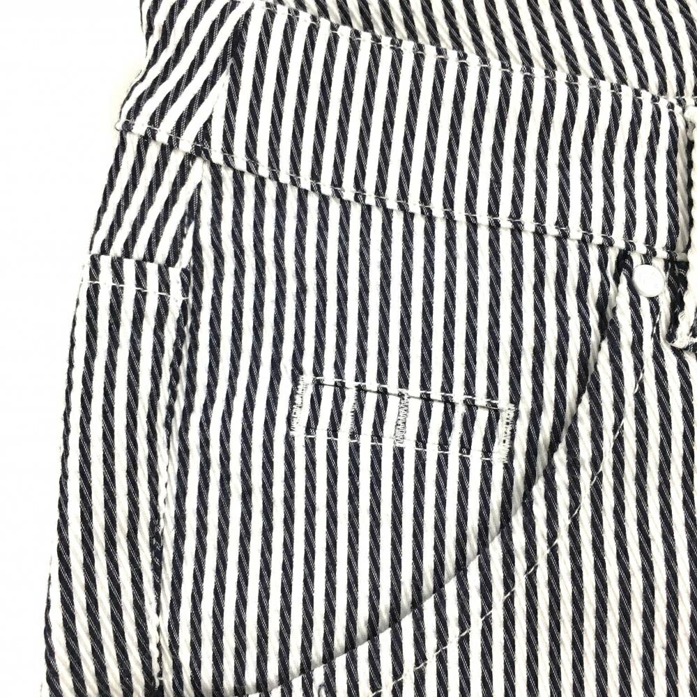 【美品】パーリーゲイツ パンツ 白×ネイビー ストライプ ティー装着可 レディース 1(M) ゴルフウェア 2023年モデル PEARLY GATES