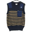 【美品】ルコックゴルフ ニットベスト ネイビー×ブラウン ボーダー 胸ポケット レディース M ゴルフウェア le coq sportif