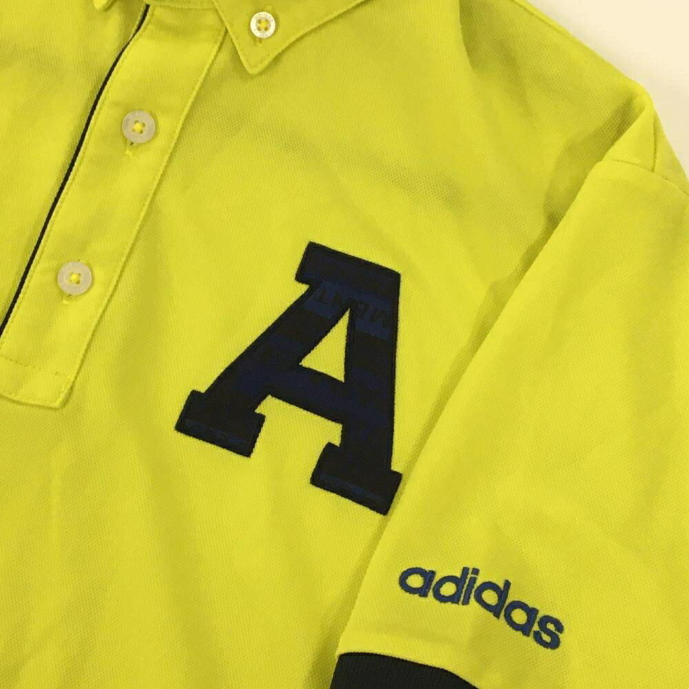 アディダス 半袖ポロシャツ イエロー×ネイビー 袖口ライン メンズ M/M ゴルフウェア adidas