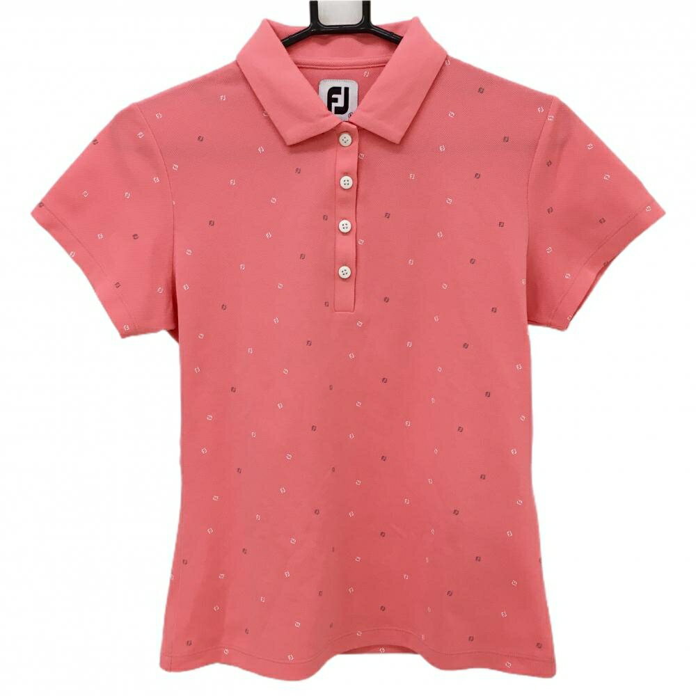 【超美品】フットジョイ 半袖ポロシャツ ピンク×白 ロゴ総柄 レディース M ゴルフウェア FootJoy