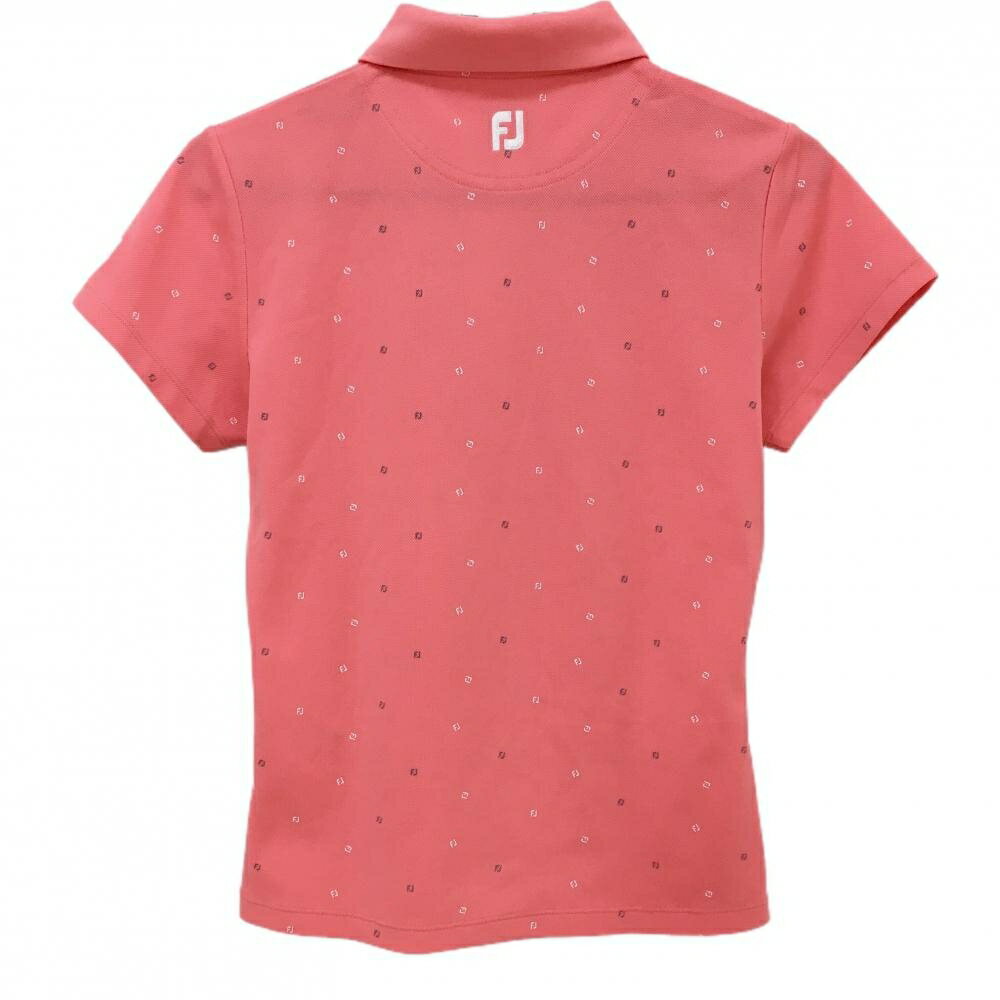 【超美品】フットジョイ 半袖ポロシャツ ピンク×白 ロゴ総柄 レディース M ゴルフウェア FootJoy