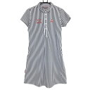 ルコック 半袖ワンピース ネイビー×白 ストライプ 赤ロゴ 裏地なし レディース L ゴルフウェア le coq sportif