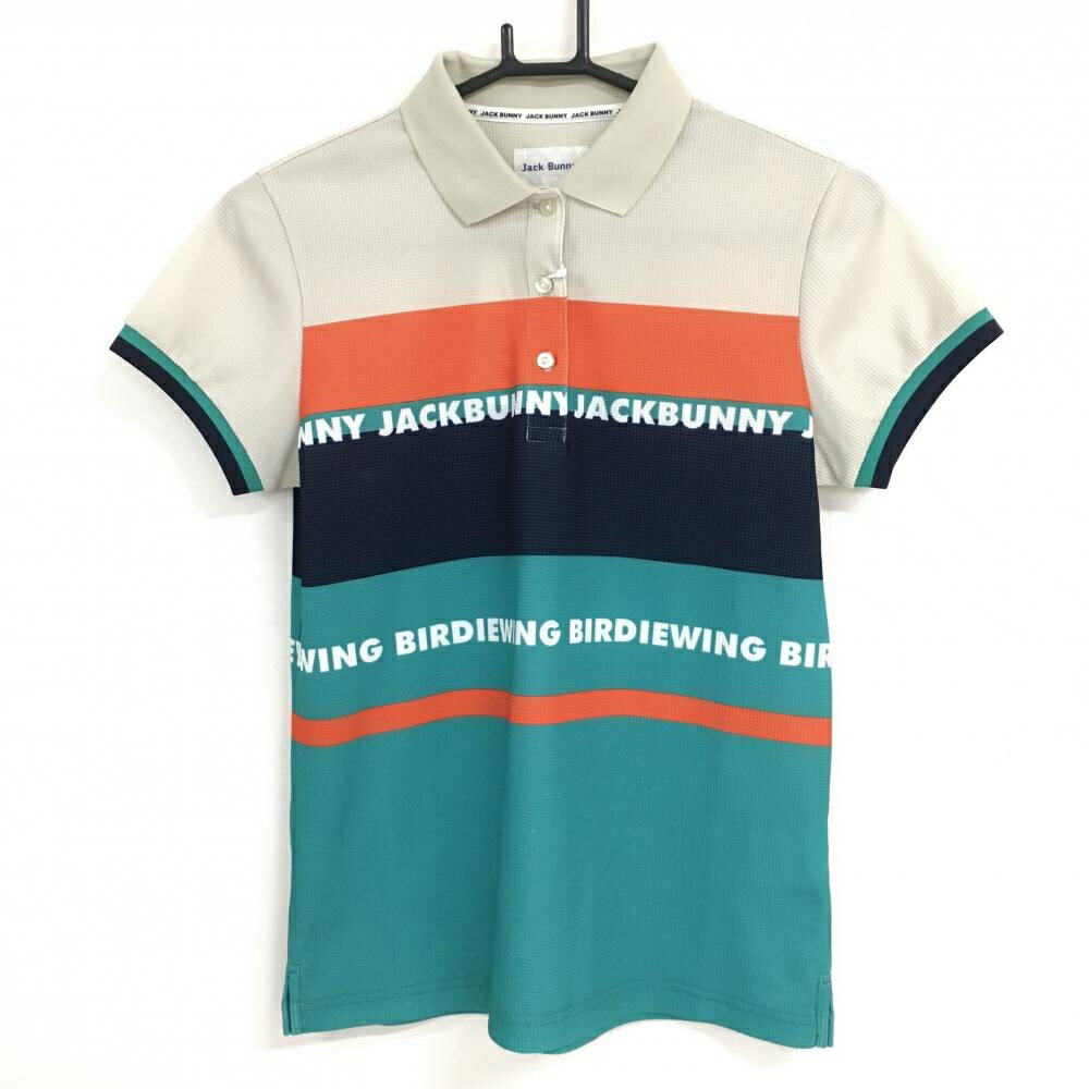 【新品】ジャックバニー×BIRDIE WING 半袖ポロシャツ グリーン×ベージュ×オレンジ レディース 1(M) ゴルフウェア Jack Bunny