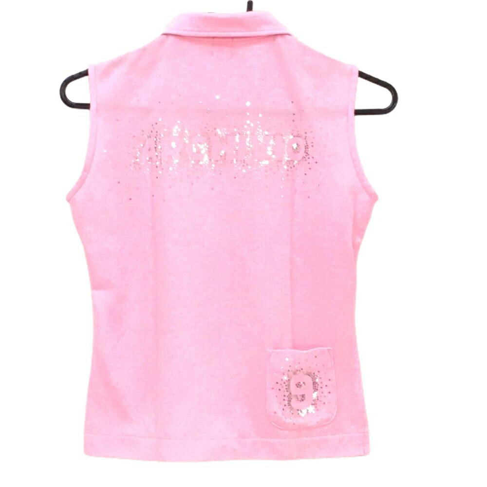 アルチビオ ノースリーブポロシャツ ピンク スパンコールロゴ レディース 36(S) ゴルフウェア archivio