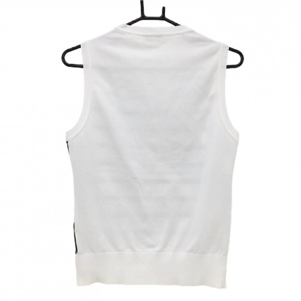 マンシングウェア ベスト 白×グリーン 前面斜めストライプ 一部シアー素材 レディース M ゴルフウェア Munsingwear