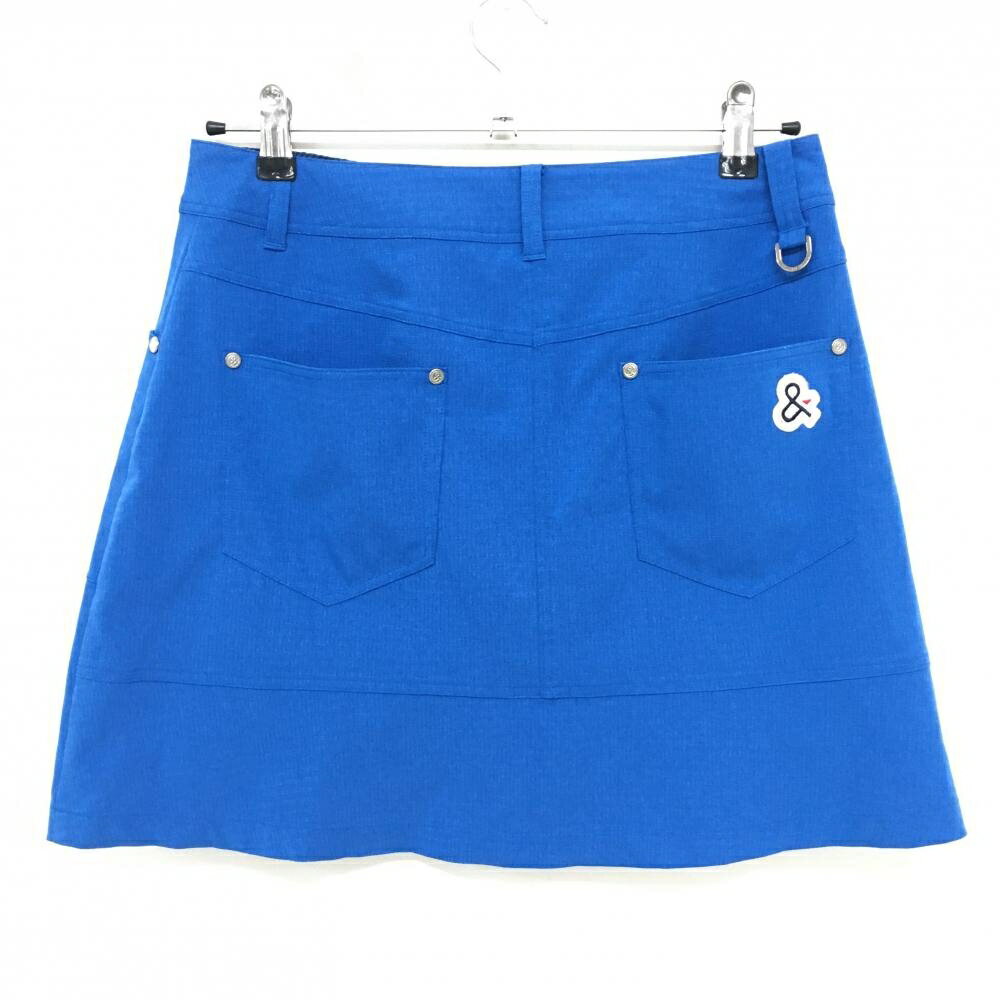 【超美品】アンパスィ スカート ブルー 織生地 ストレッチ ロゴワッペン レディース L ゴルフウェア and per se