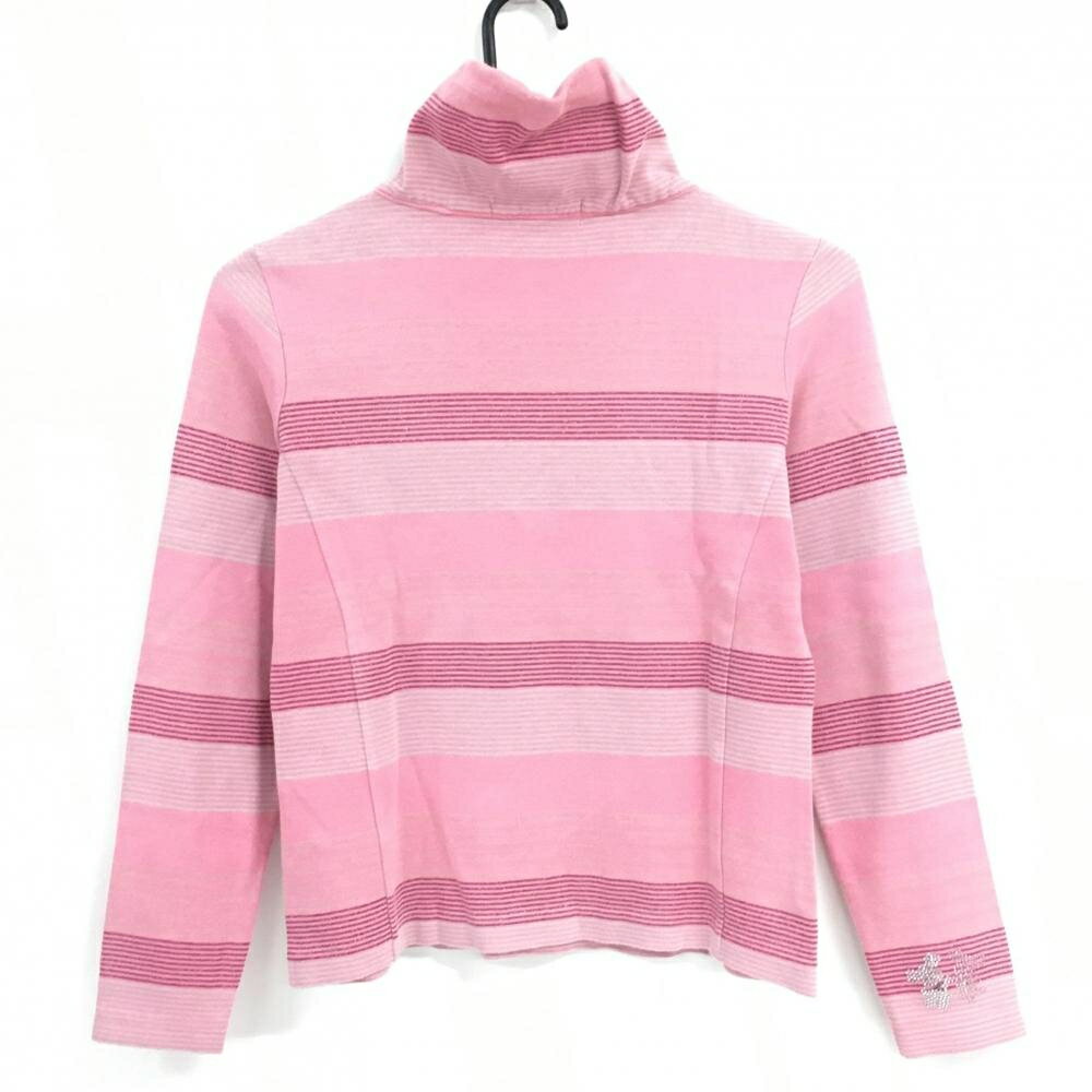 MUスポーツ 長袖ハイネックシャツ ピンク ボーダー ラメ レディース 38(S) ゴルフウェア M・U SPORTS