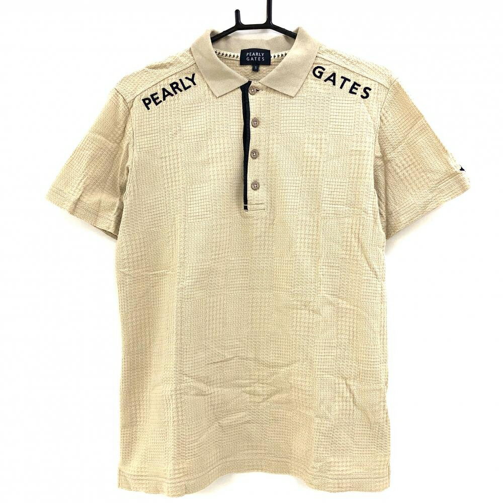 パーリーゲイツ 半袖ポロシャツ ベージュ×ネイビー 織生地 コットン100％ メンズ 4(M) ゴルフウェア PE..