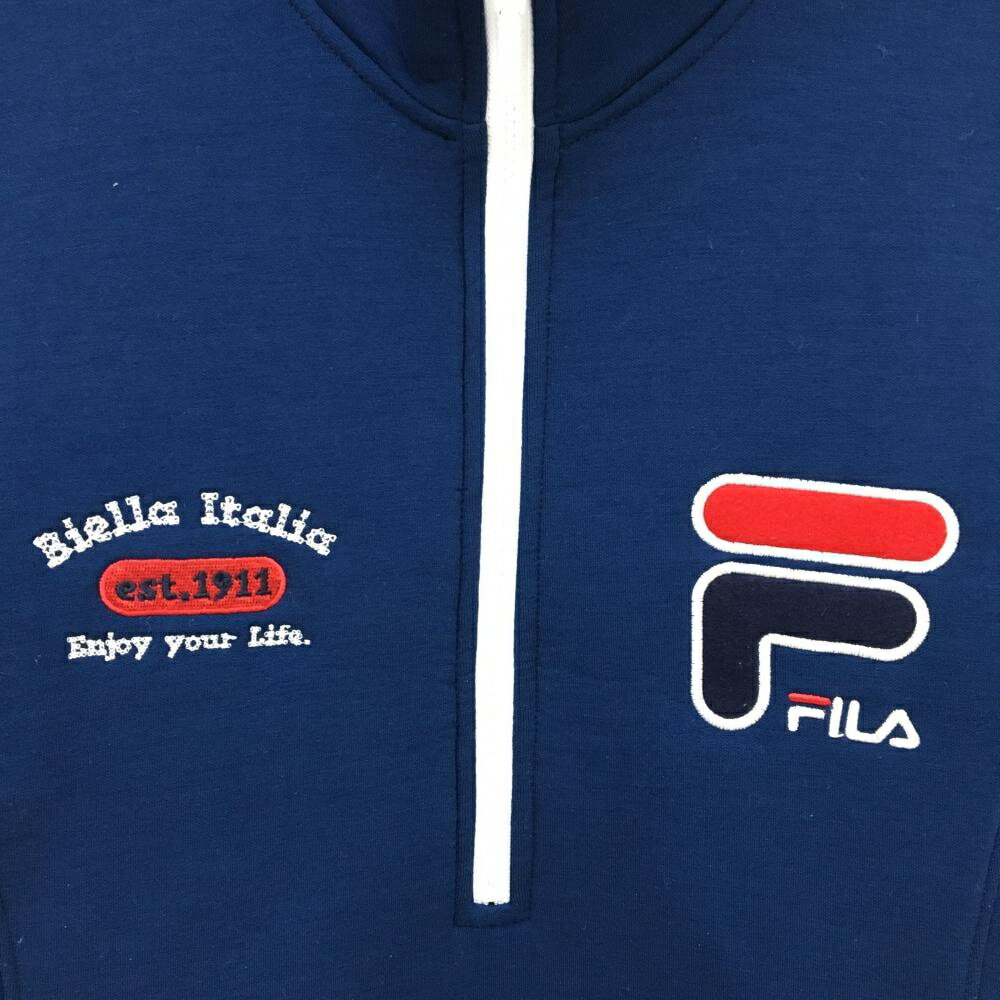【美品】フィラゴルフ 半袖ハイネックワンピース ネイビー×白×レッド ハーフジップ...