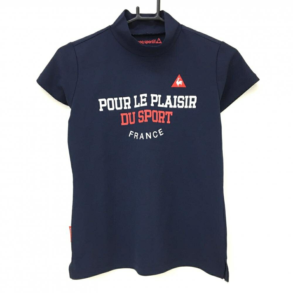 Le Coq - 【超美品】ルコック 半袖ハイネックシャツ ネイビー フロントプリント レディース M ゴルフウェア le coq sportif